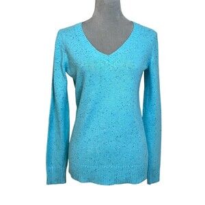 Old Navy Wool Blend Knit Sweater Women’s M Blue Speckled Long Sleeve Cozy Comfy